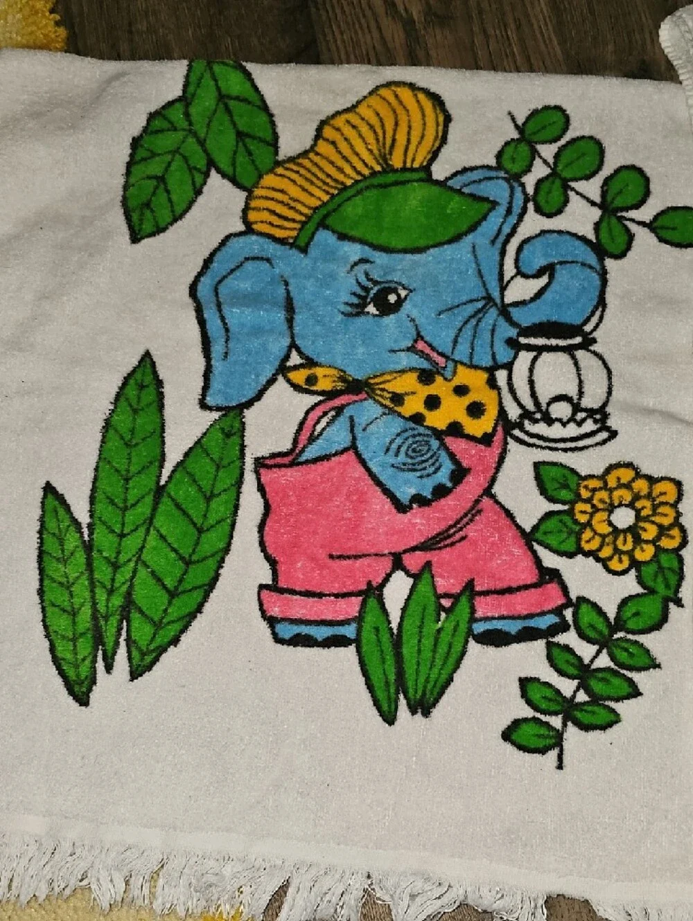 3-piece towel set elephants cannon 100 % cotton vintage 70s bath home decor